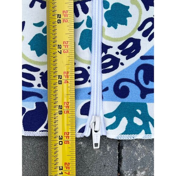 Outdoor Blue & White Floral Block Print Umbrella Tablecloth W Zip Opening 82x60 - Picture 13 of 13